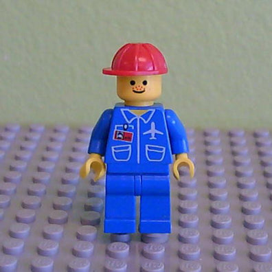 LEGO Minifigure-Airport - Blue 3 Button Jacket & Tie, Red Construction Helmet, Freckles-Town / City / Airport-AIR027-Creative Brick Builders